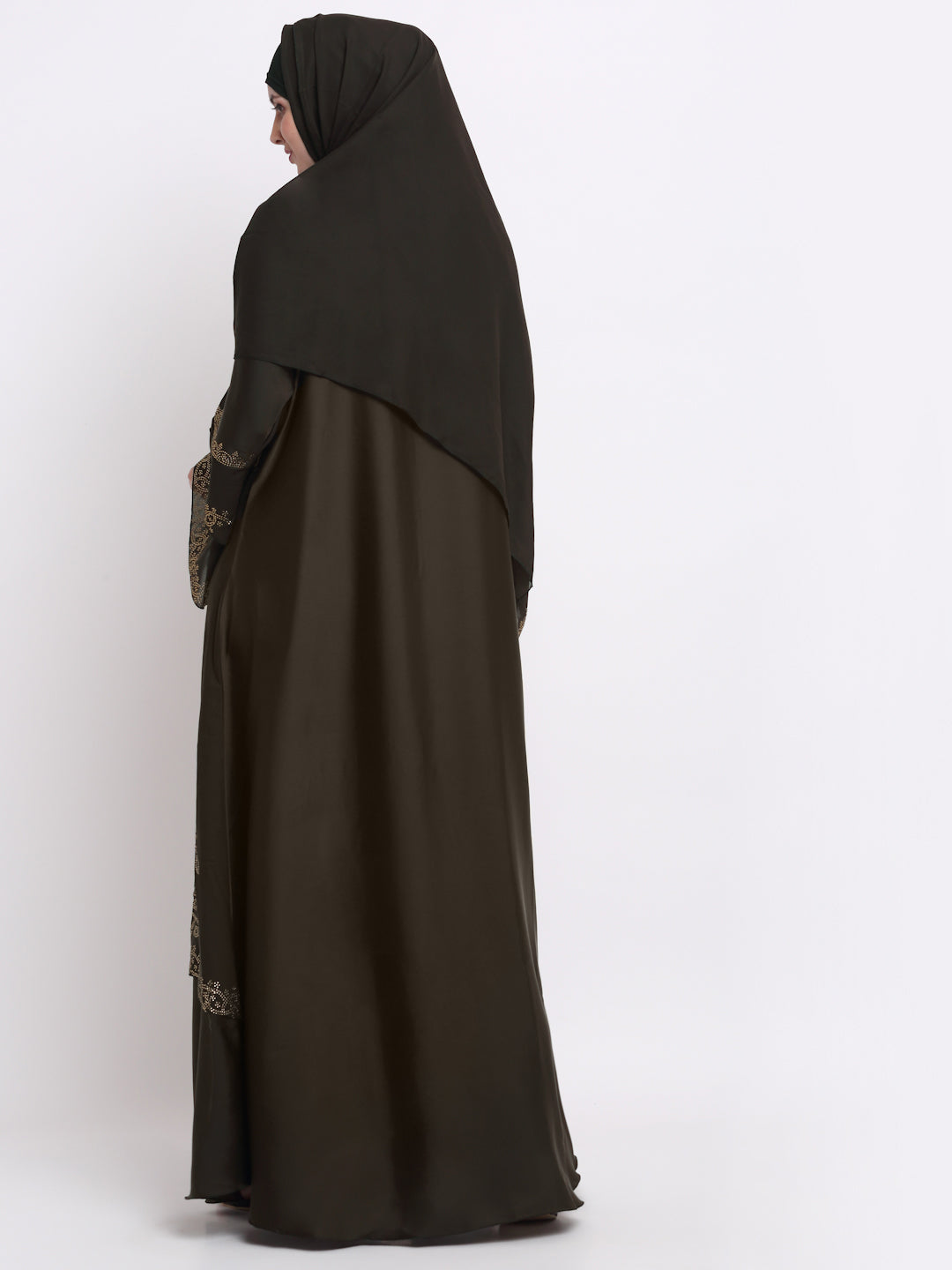 Klotthe Women Brown Embellished Burqa With Scarves