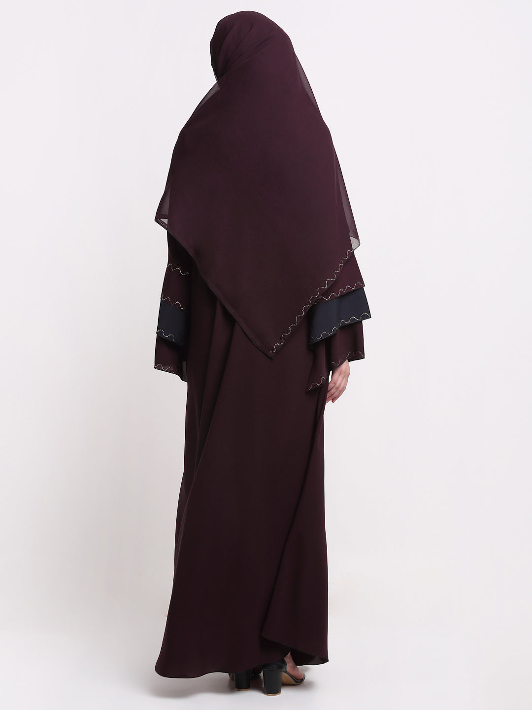 Klotthe Women Burgundy Embellished Burqa With Scarves
