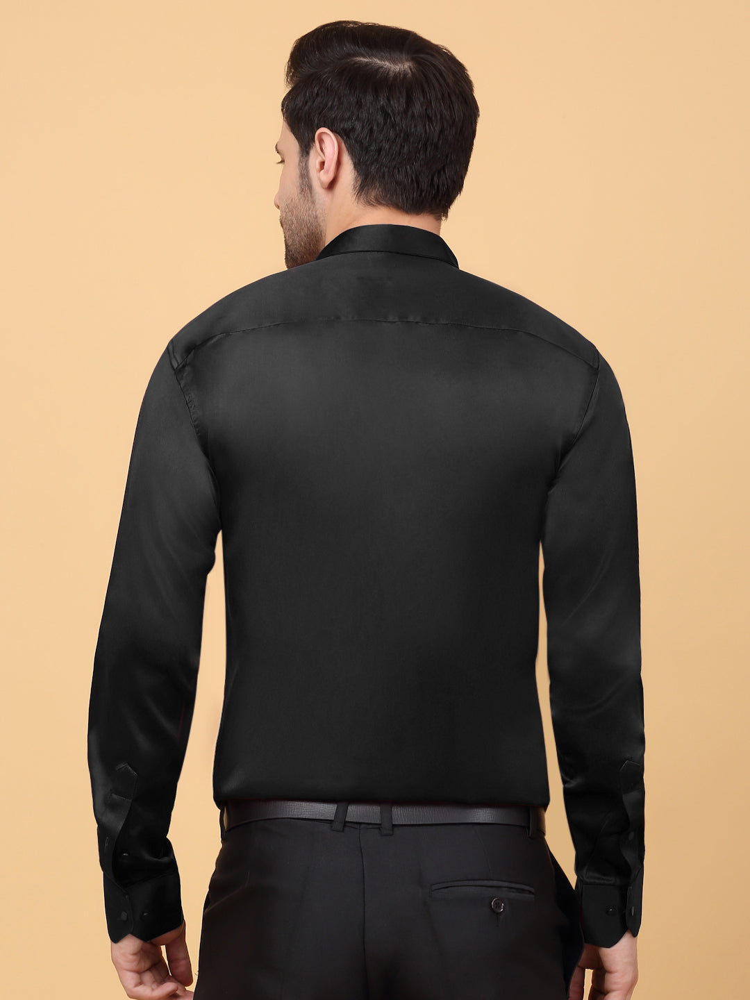 Klotthe Men Black Solid Spread Collar Satin Formal Shirt