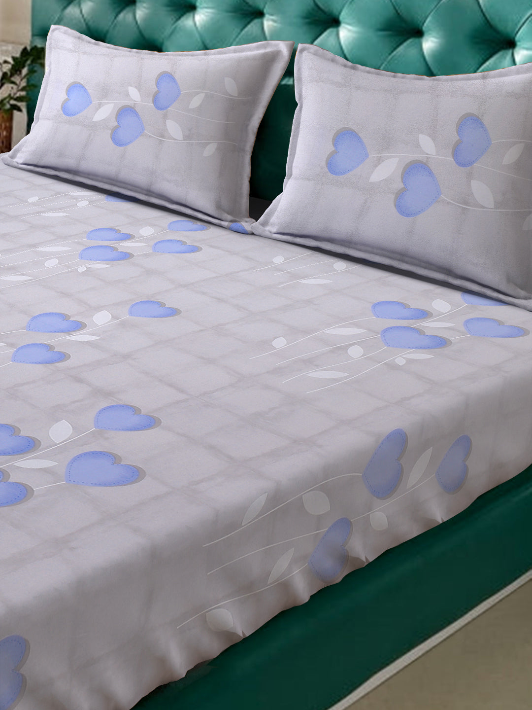 Klotthe Blue Floral 400 TC Pure Cotton Double Bedsheet with 2 Pillow Covers