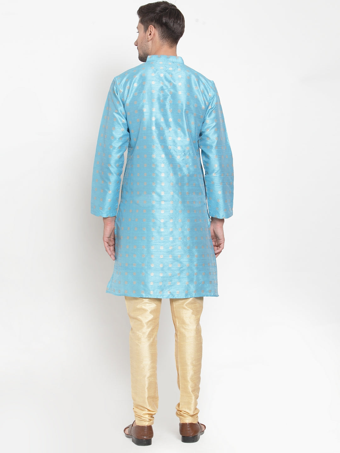 Blue Cotton Silk Floral Party Kurtas