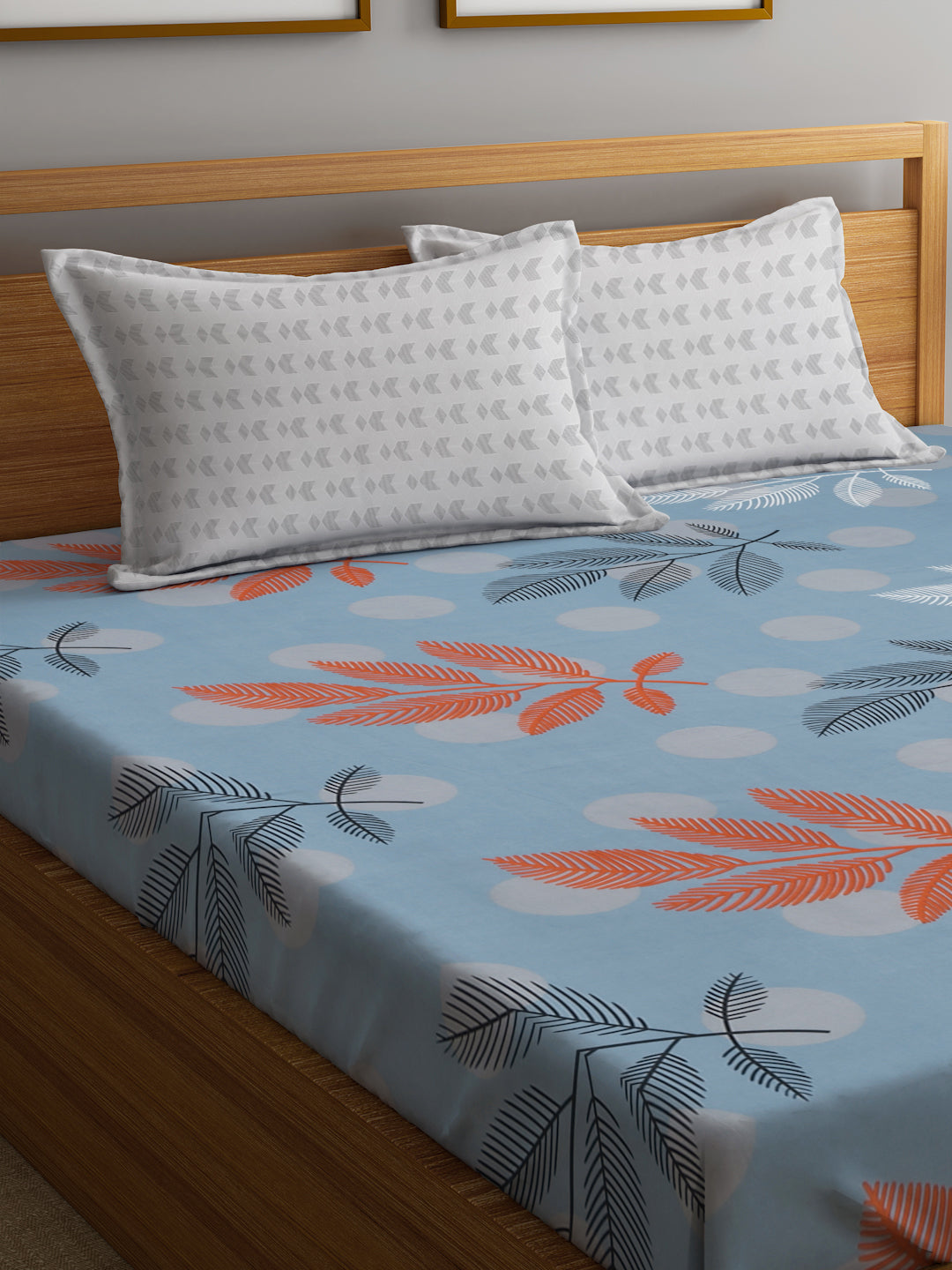 Klotthe Multicolor Floral 300 TC Cotton Blend Fitted Double Bedsheet with 2 Pillow Covers