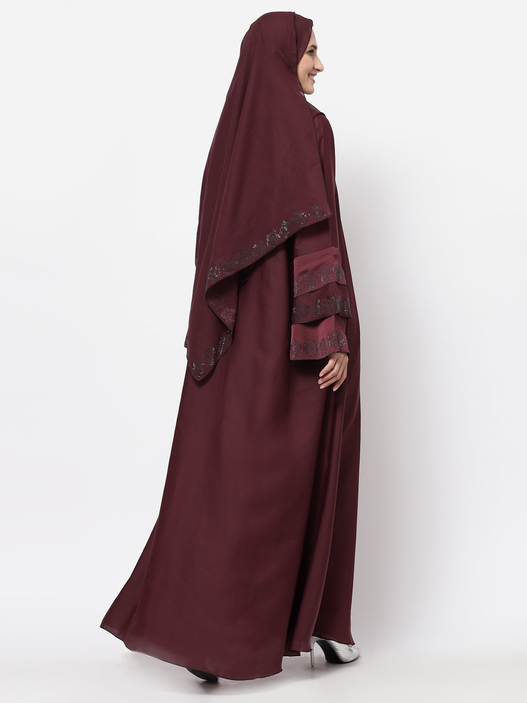 Klotthe Women Maroon Embellished Burqa With Scarves