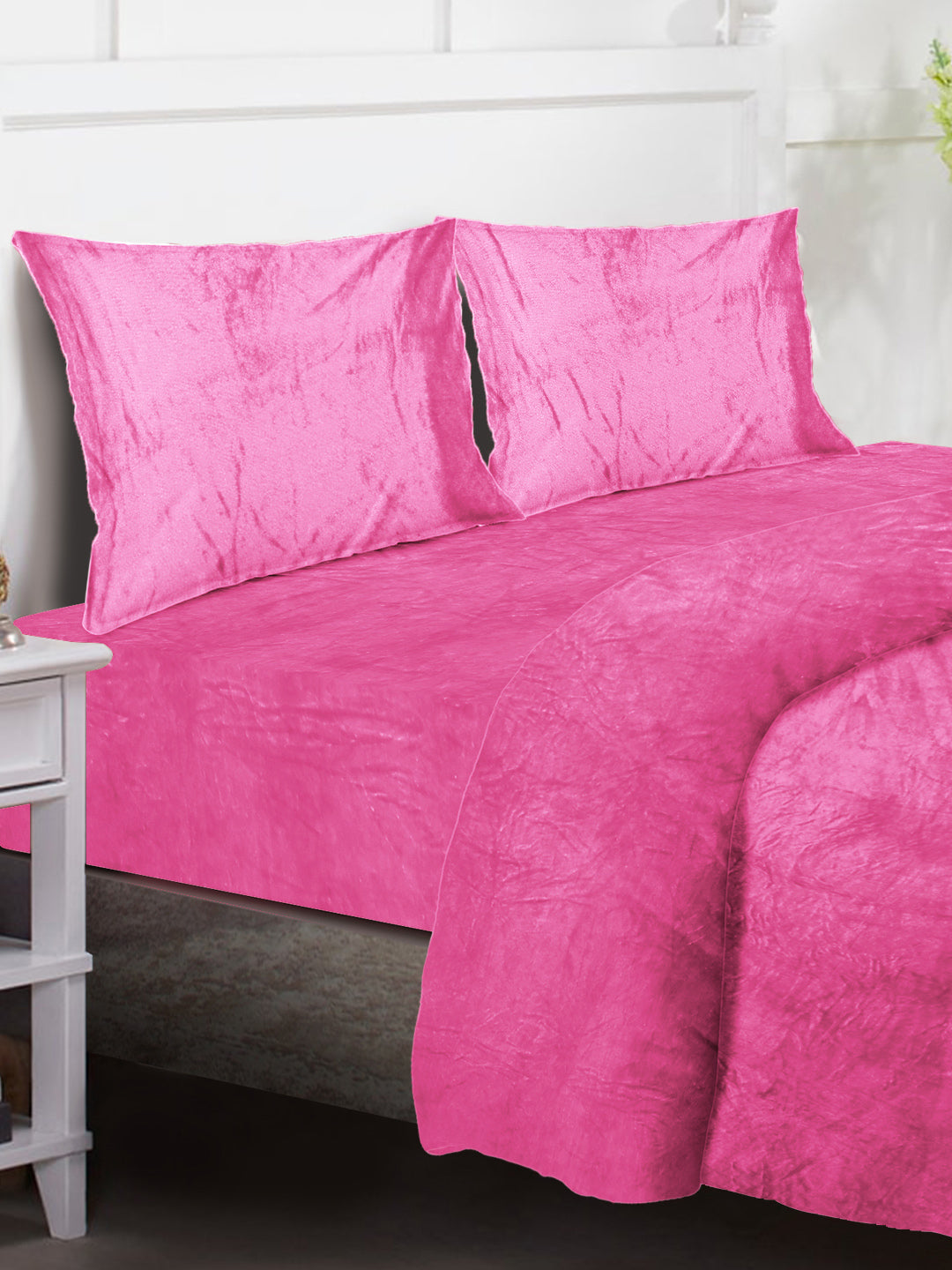 Klotthe Light Pink Solid Woolen Mild Winter Double King Bedding Set