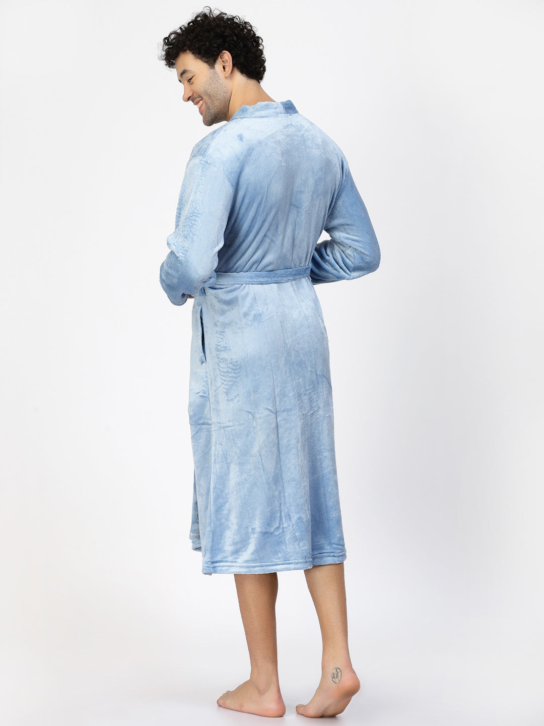 Klotthe Men Blue Solid Bath Robe With Belt