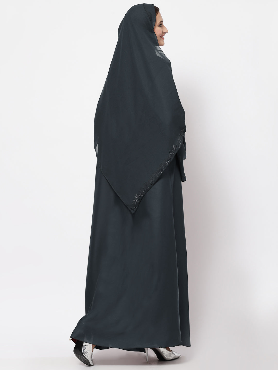 Klotthe Women Grey Embellished Burqa With Scarves
