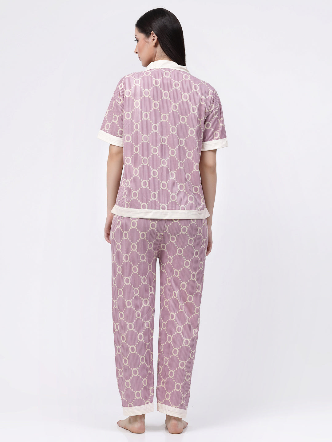 Klotthe Women Purple Geometric Satin Night Suit by KLOTTHE