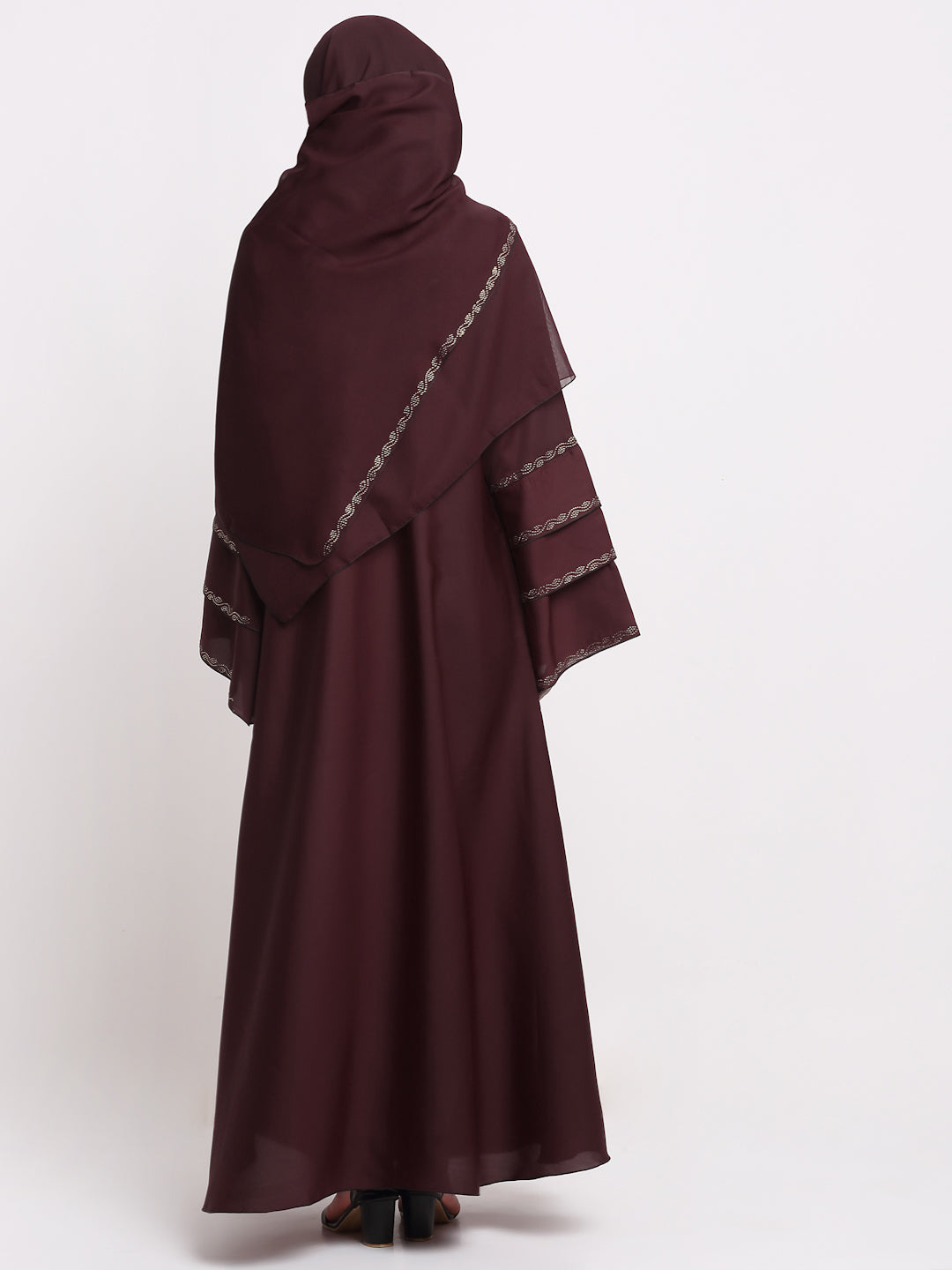 Klotthe Women Burgundy Embellished Burqa With Scarves