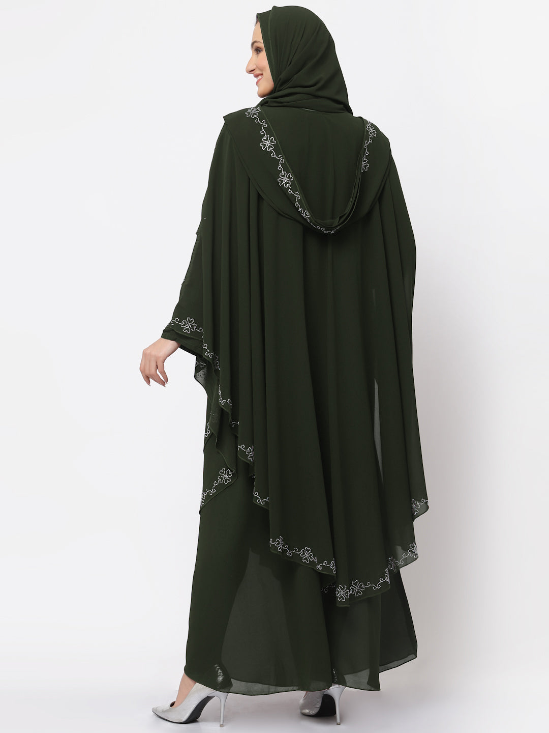 Klotthe Women Olive Embellished Burqa With Scarves