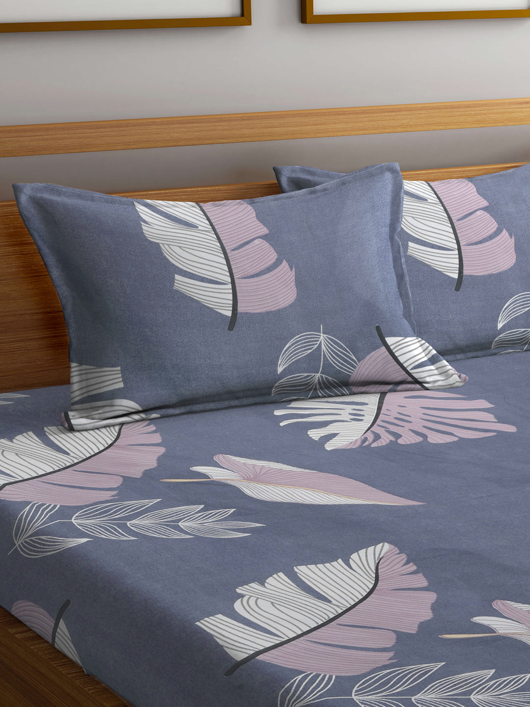 Klotthe Multicolor Floral 300 TC Cotton Blend Fitted Double Bedsheet with 2 Pillow Covers