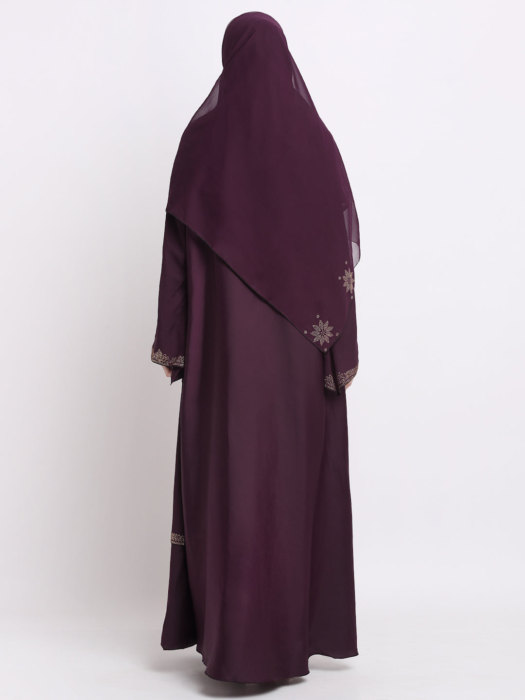 Klotthe Women Burgundy Embellished Burqa With Scarves