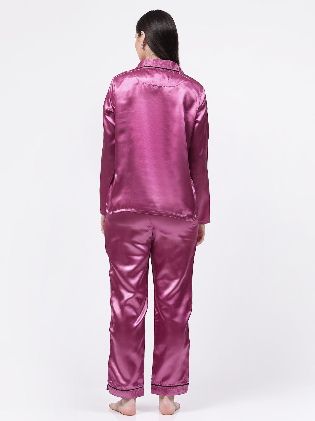 Klotthe Women Purple Solid Satin Night Suit by KLOTTHE
