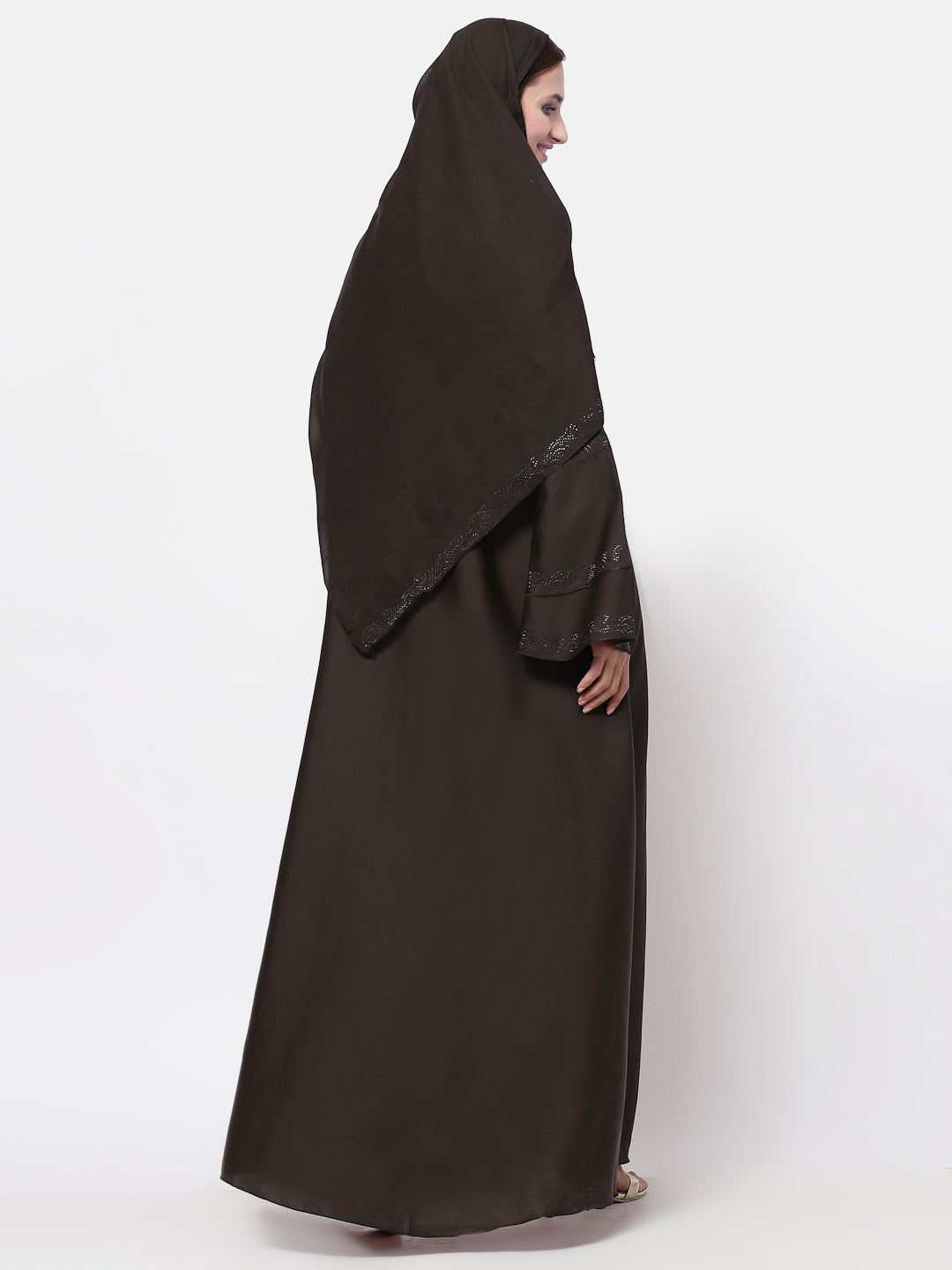 Klotthe Women Brown Embellished Burqa With Scarves