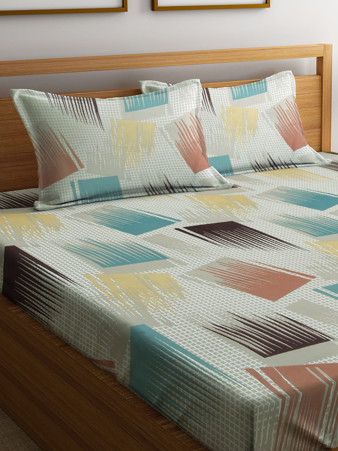 Book Fold King Size Elastic Fitted Bedsheet with Two Pillow Covers by KLOTTHE® (245 x 225 CM) (Latest Collection)