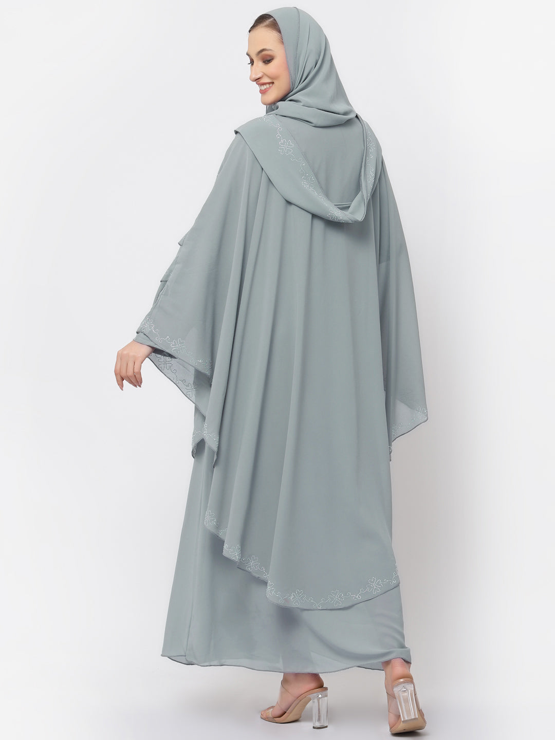 Klotthe Women Grey Embellished Burqa With Scarves
