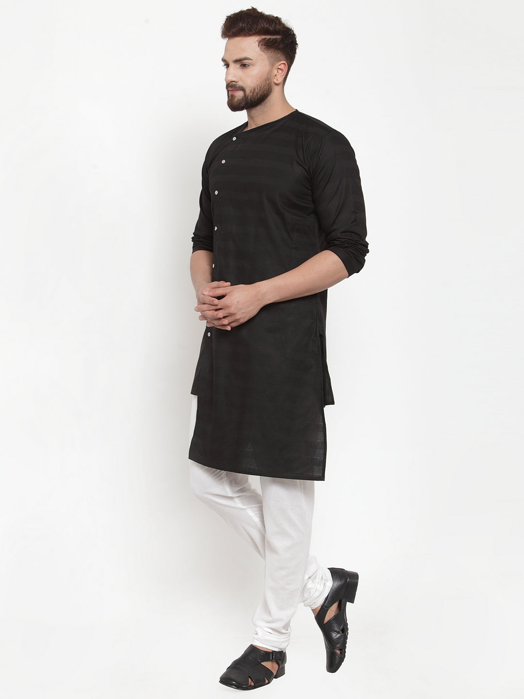Black Cotton Striped Party Kurtas