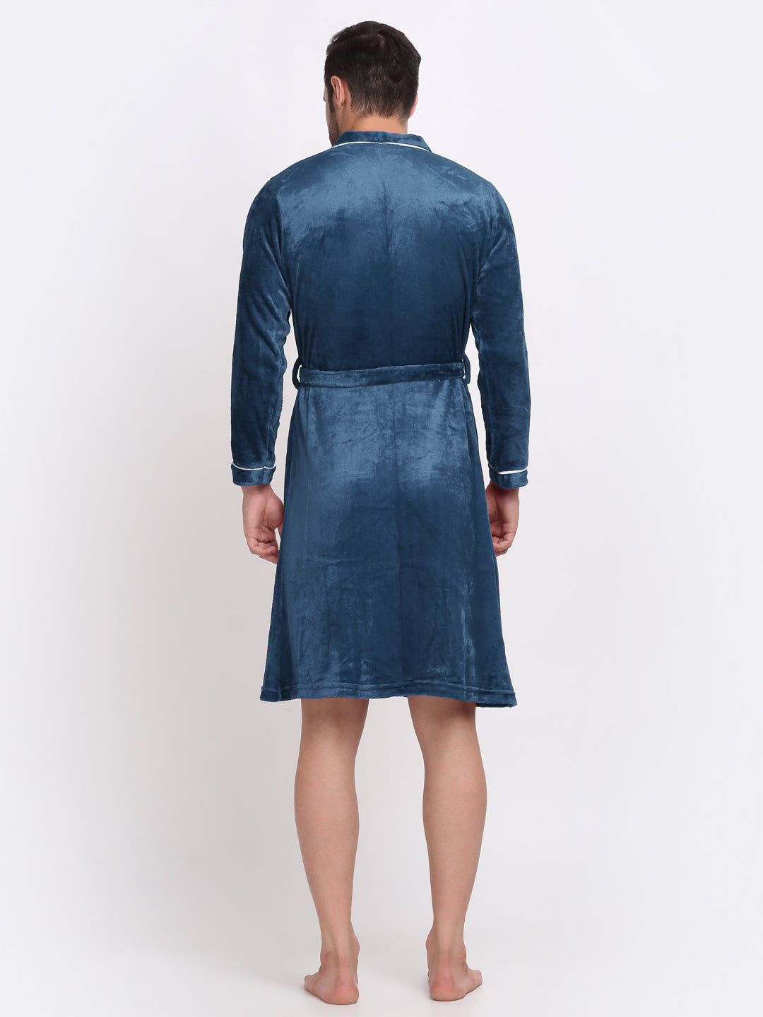 Klotthe Men Turquoise Solid Wool Bath Robe With Belt