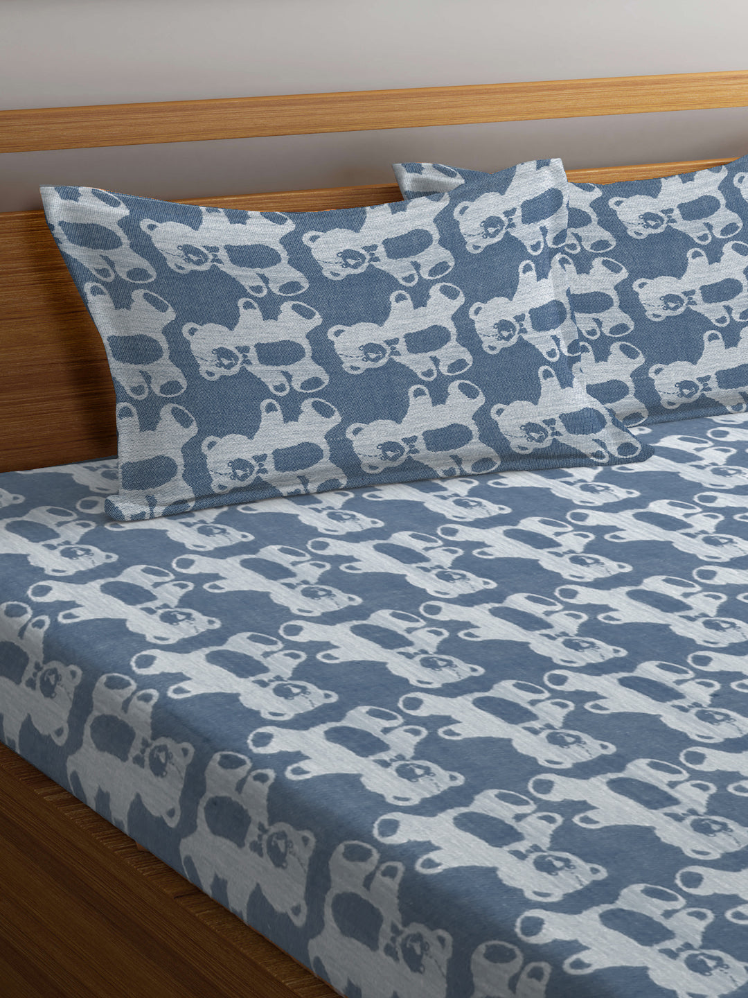 Klotthe Blue Cartoon Characters Pure Cotton Woven Design Double Bed Sheet with 2 Pillow Covers