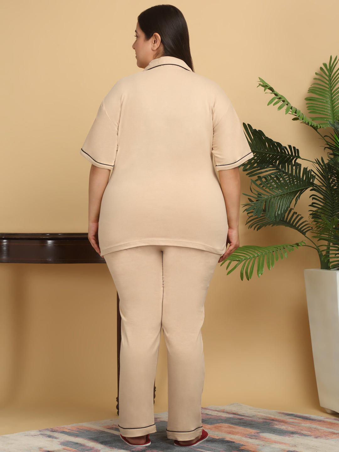 Klotthe Women Beige Solid Cotton Night Suit