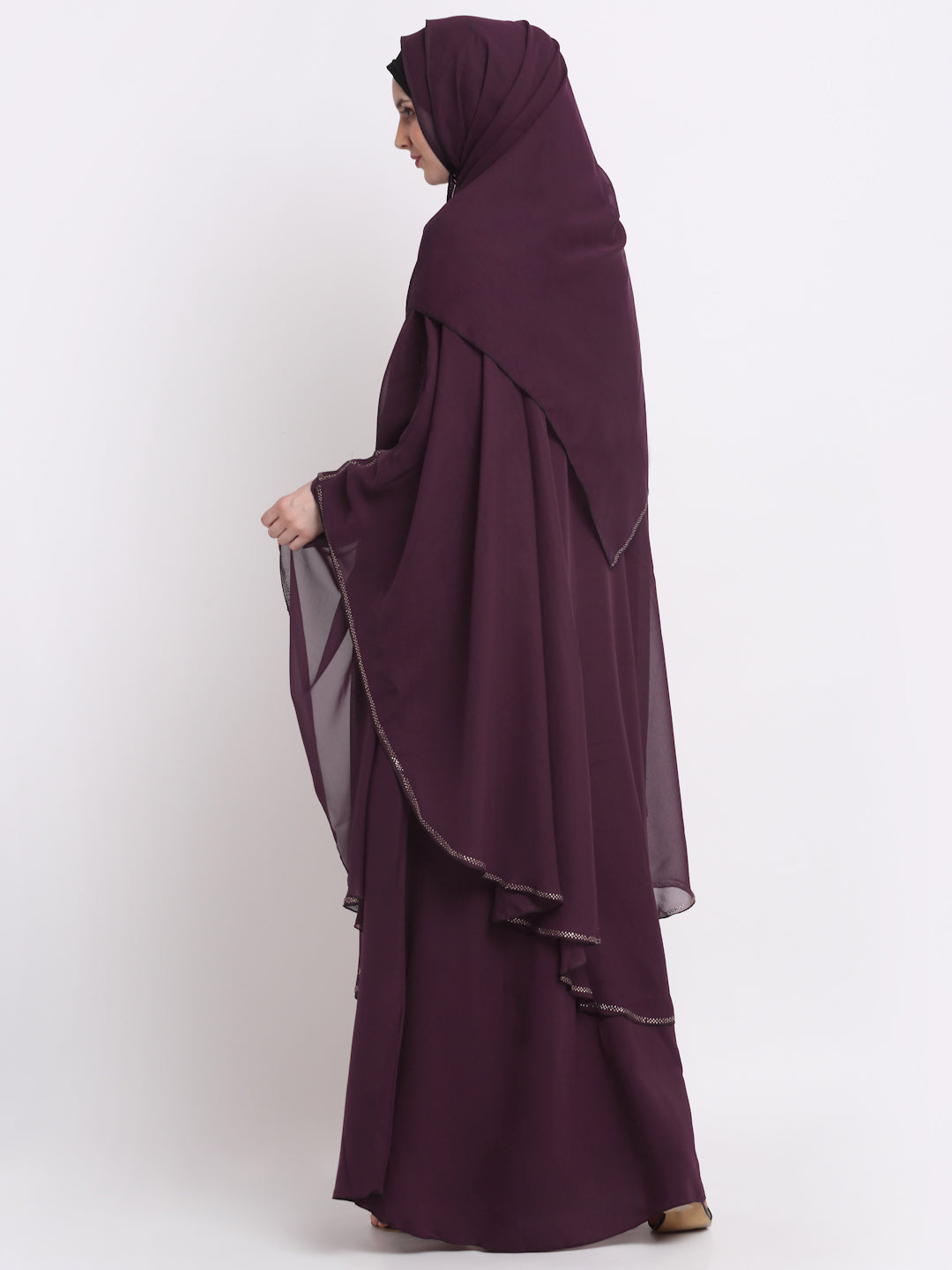 Klotthe Women Burgundy Embellished Burqa With Scarves
