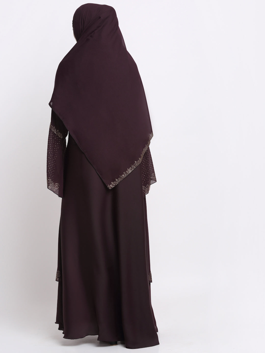 Klotthe Women Burgundy Embellished Burqa With Scarves