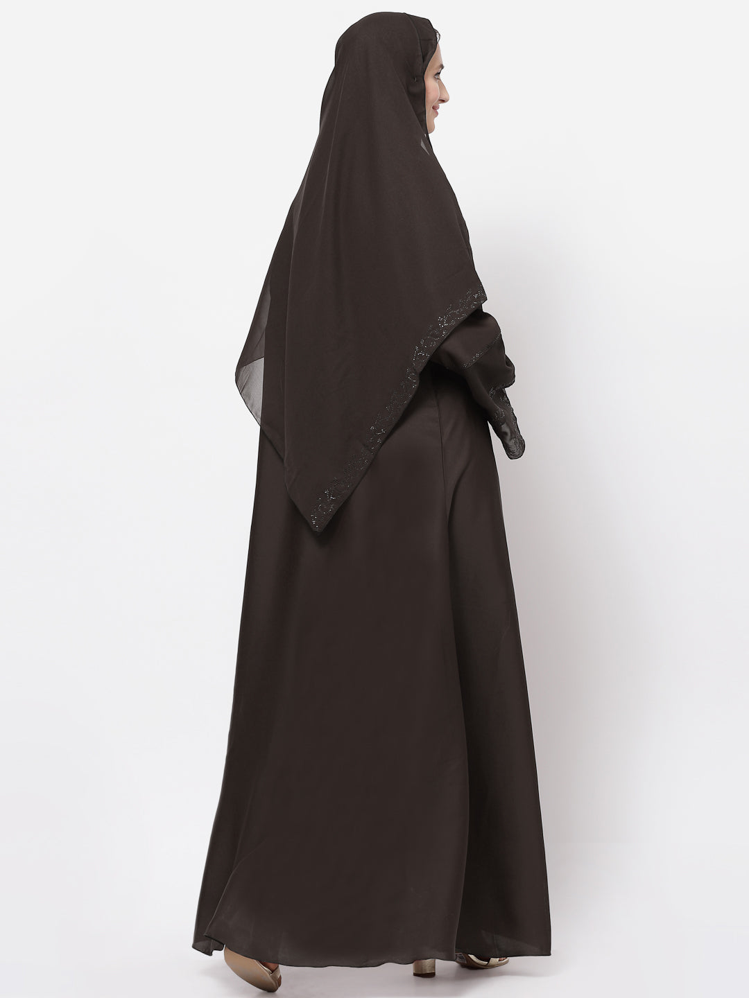 Klotthe Women Brown Embellished Burqa With Scarves