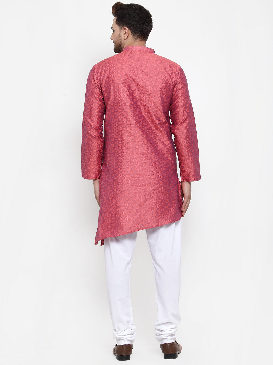 Magenta Silk Geometric Party Kurtas