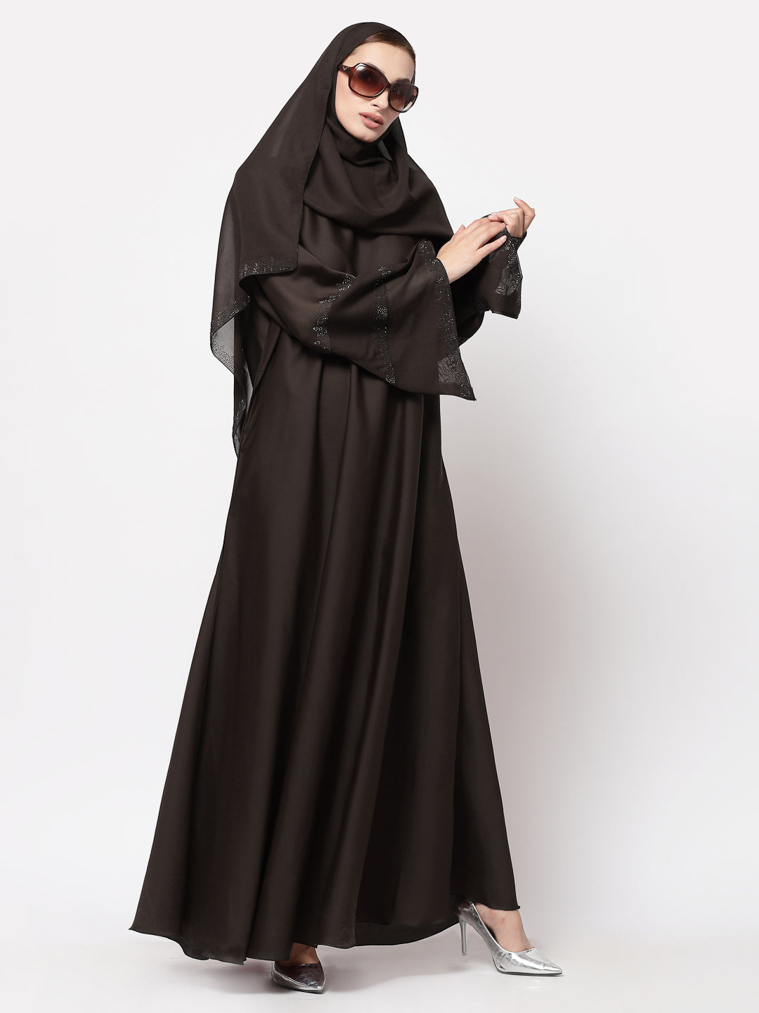Klotthe Women Brown Embellished Burqa With Scarves