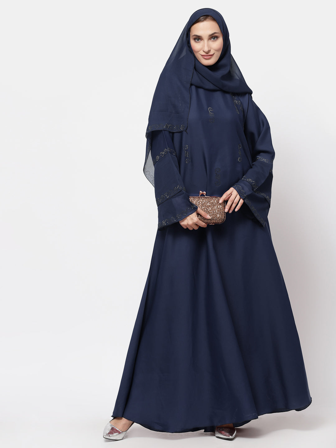 Klotthe Women Blue Embellished Burqa With Scarves