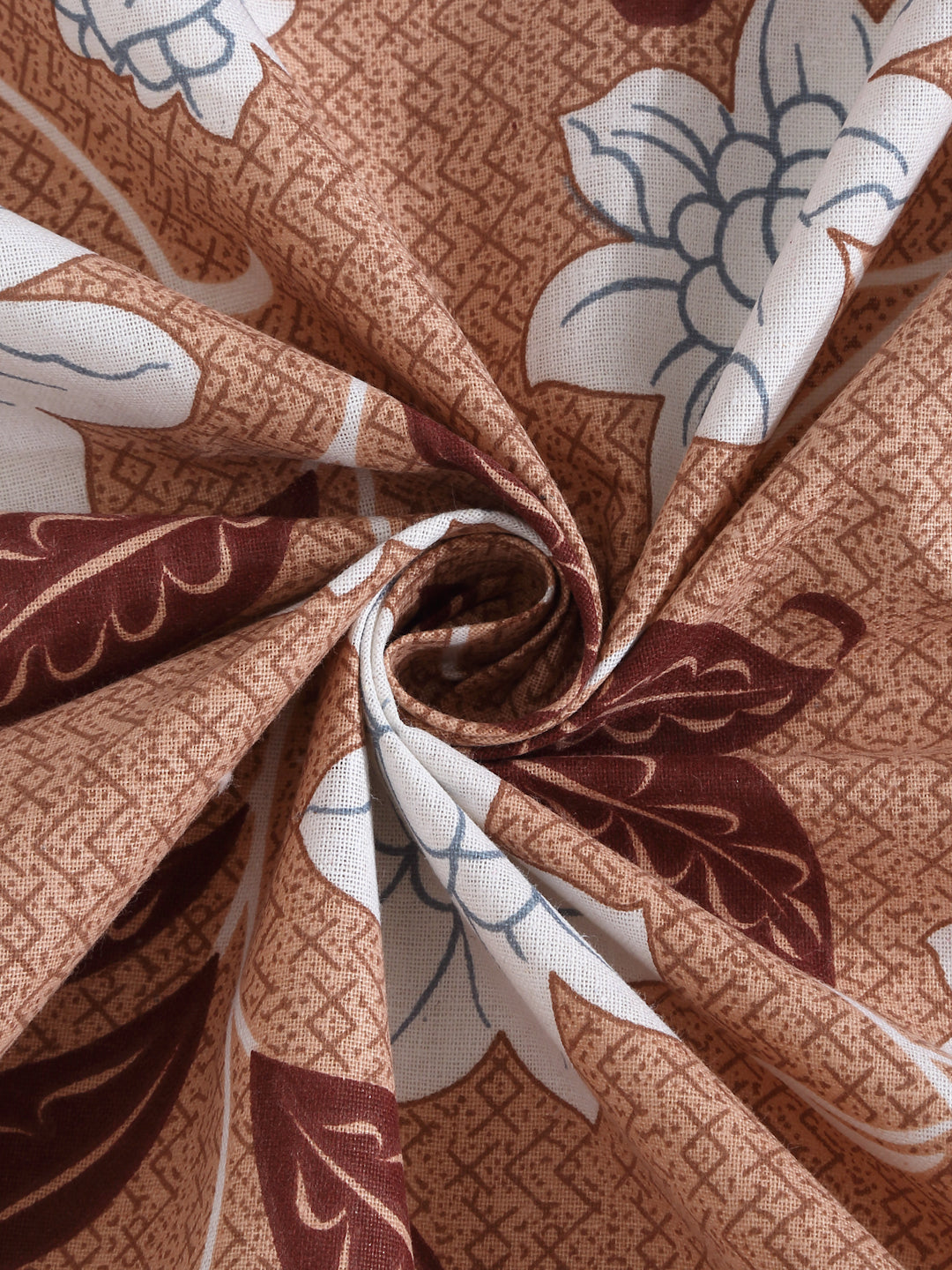Klotthe Beige Floral 400 TC Pure Cotton Fitted Double Bedsheet with 2 Pillow Covers