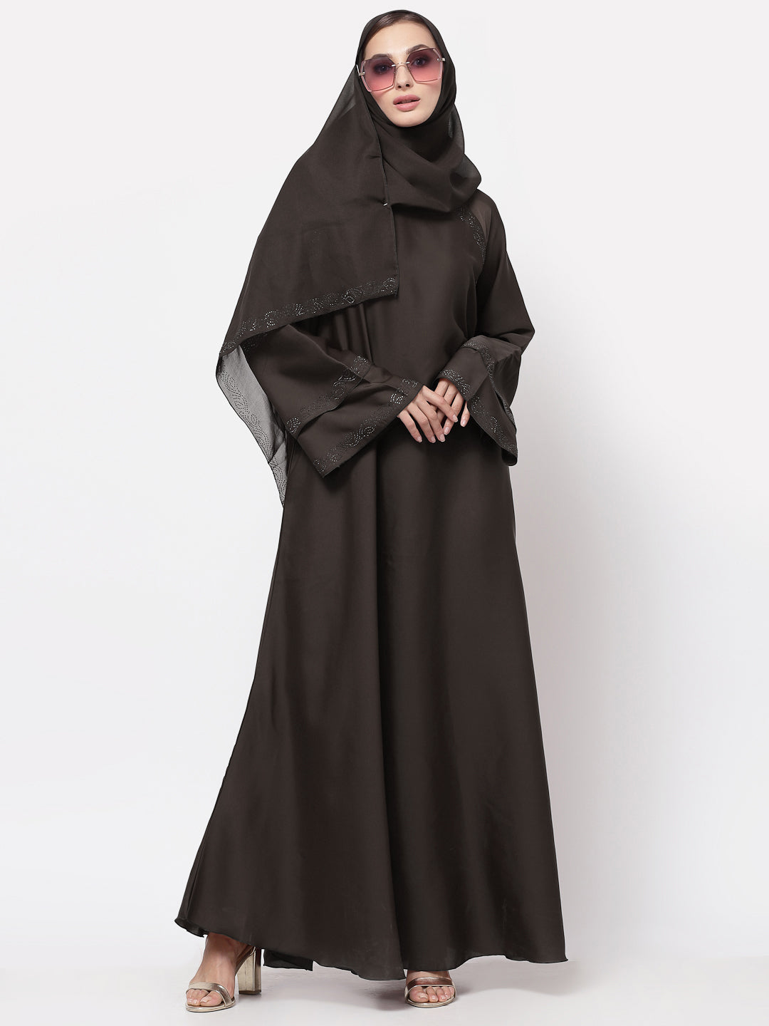 Klotthe Women Brown Embellished Burqa With Scarves