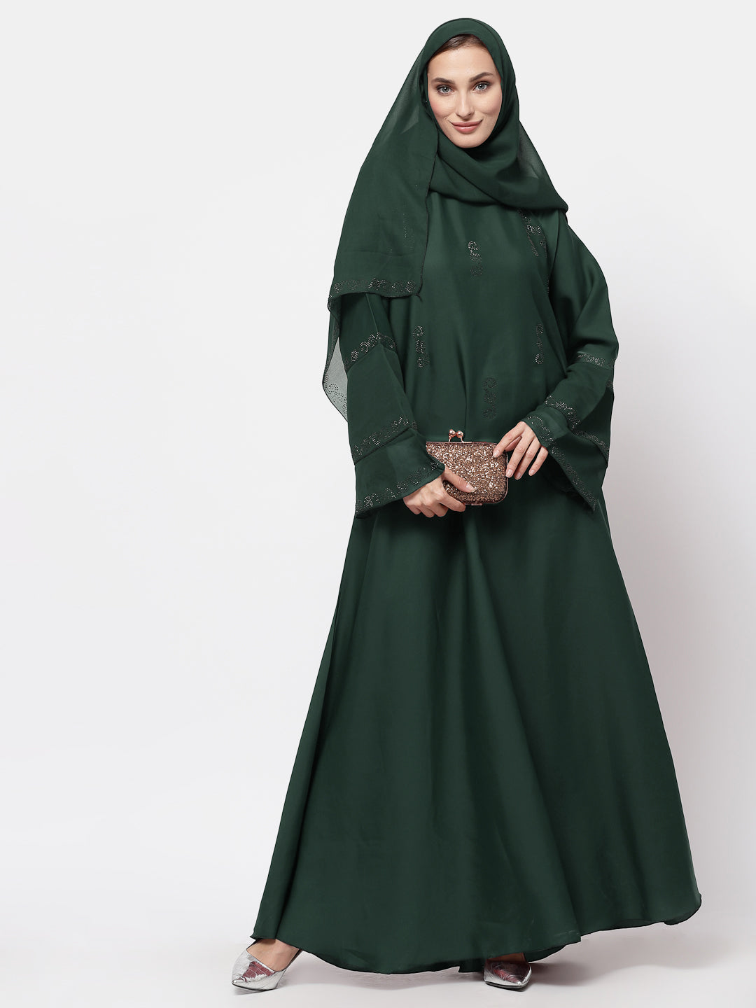 Klotthe Women Green Embellished Burqa With Scarves