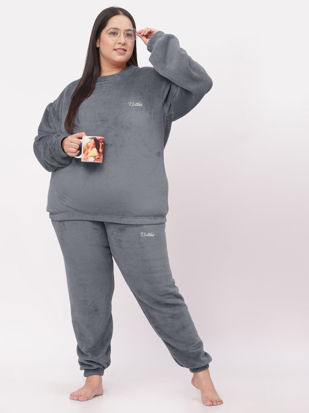 Klotthe Women Grey Wool Blend Solid Night Suit