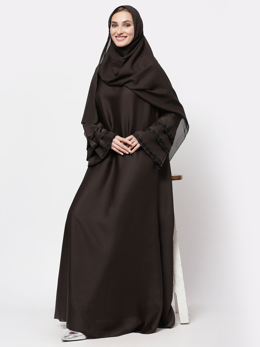 Klotthe Women Brown Embellished Burqa With Scarves
