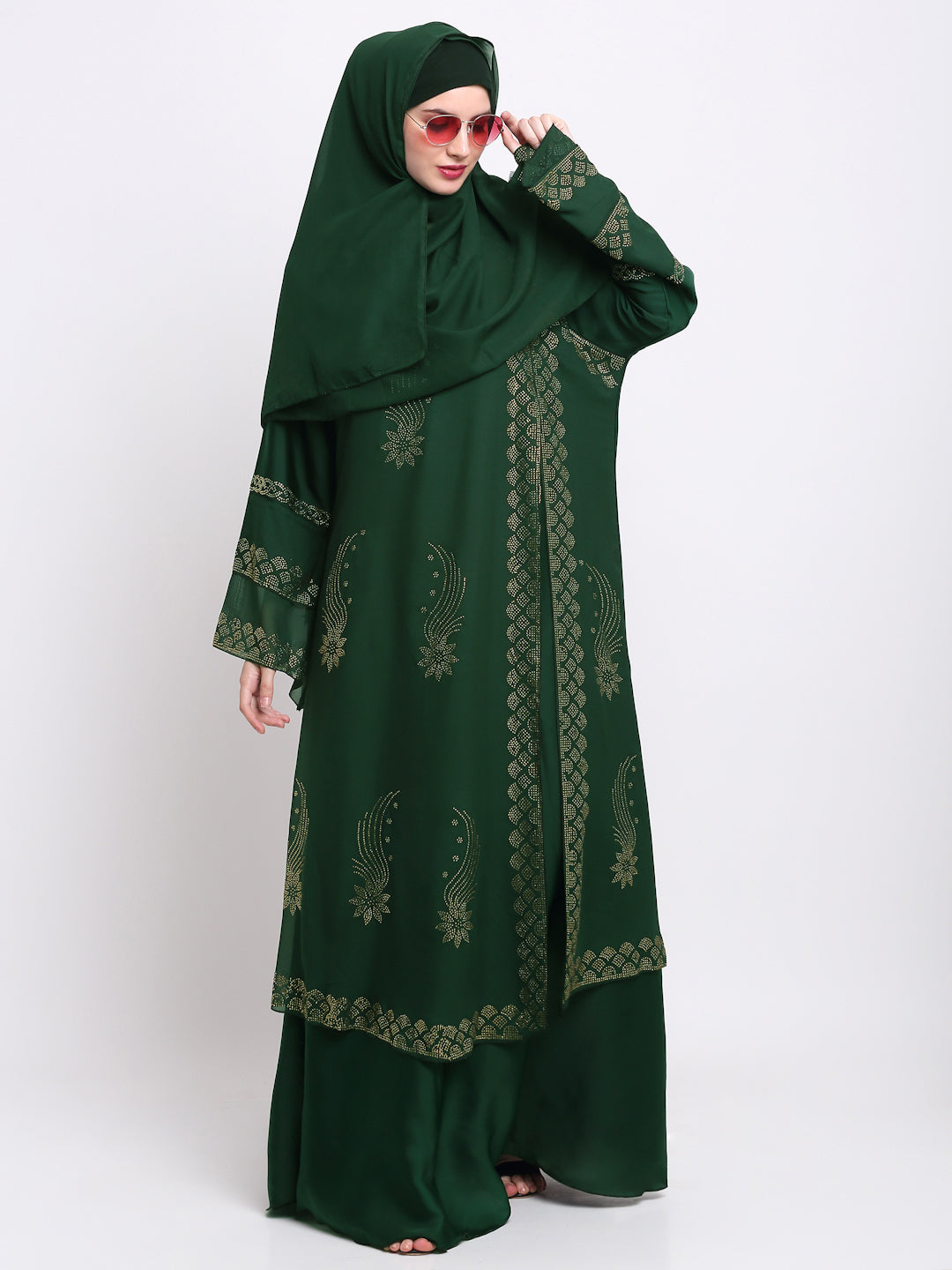 Klotthe Women Green Embellished Burqa With Scarves
