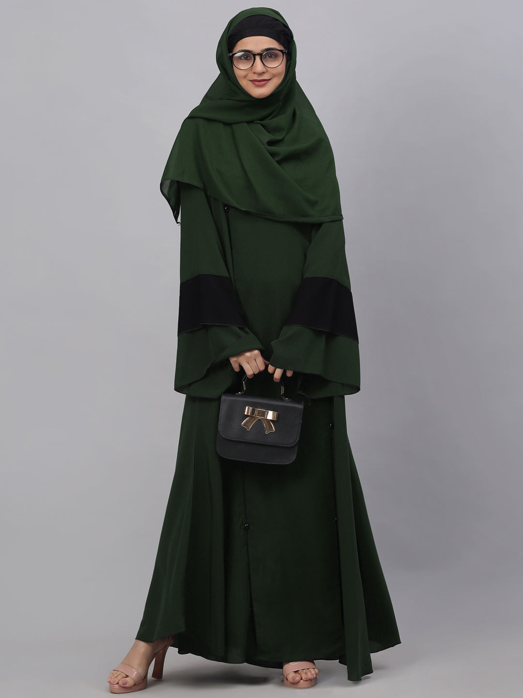 Klotthe Women Olive Embellished Burqa With Scarves