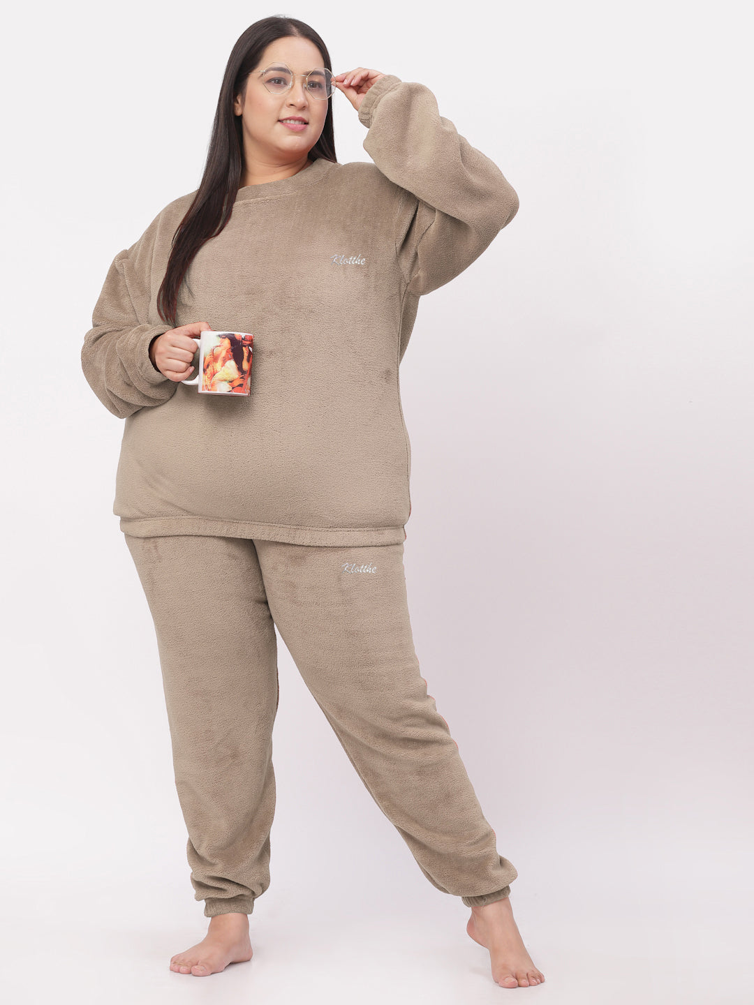 Klotthe Women Beige Wool Blend Solid Night Suit