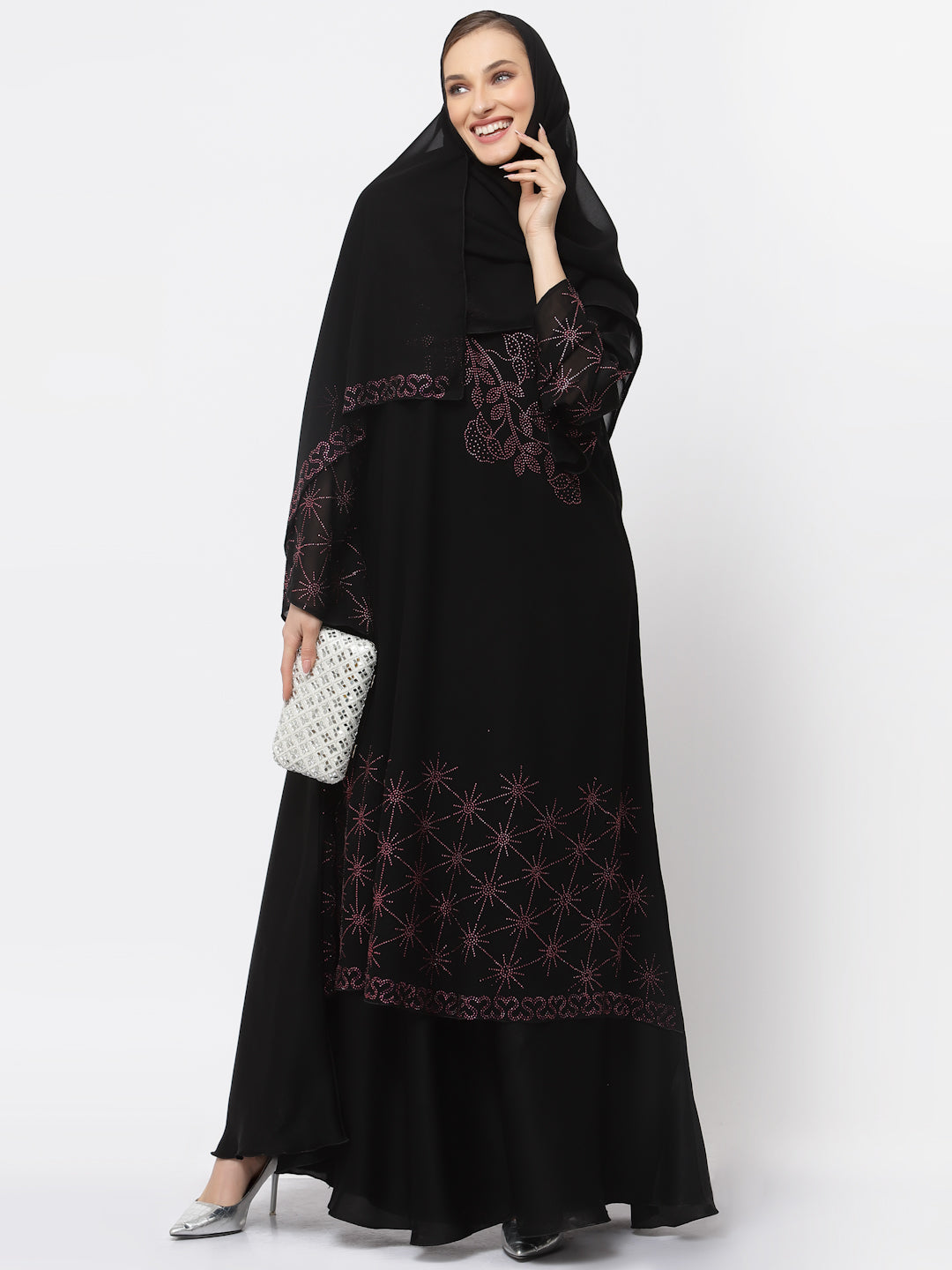 Klotthe Women Black Embellished Burqa With Scarves