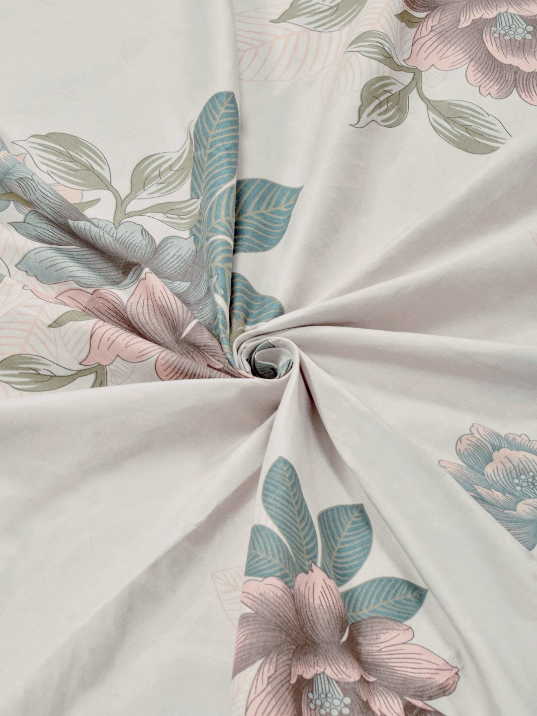 Beige Floral 300 TC Cotton Blend Fitted Double Bedsheet with 2 Pillow Covers