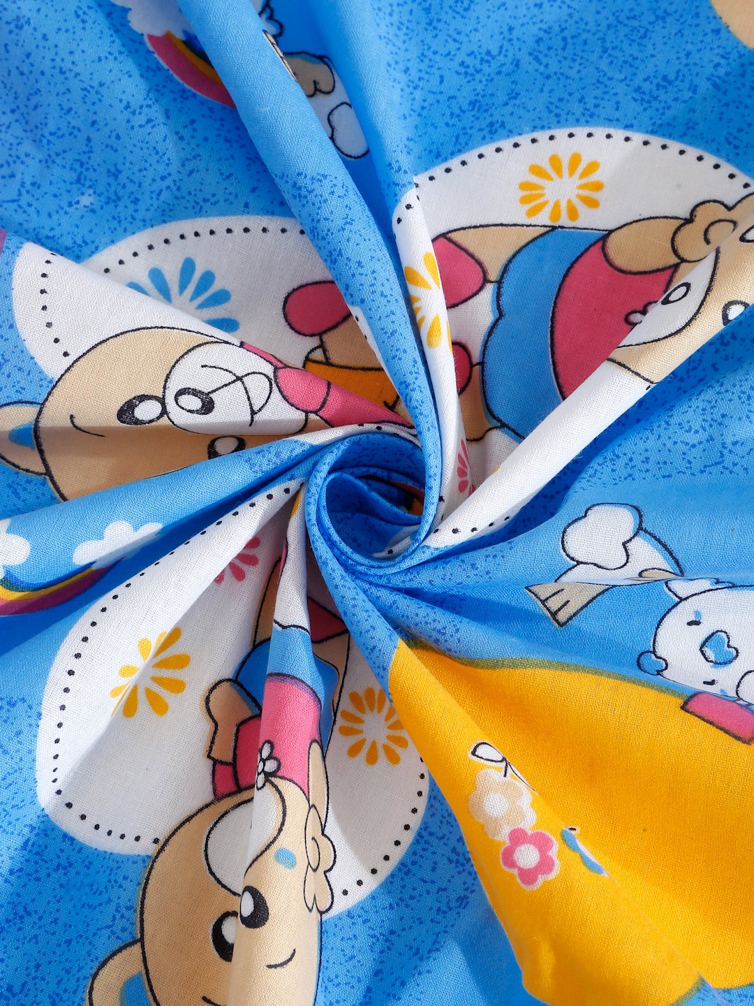 Blue Cartoon Characters 400 TC Pure Cotton Fitted Double Bedsheet with 2 Pillow Covers