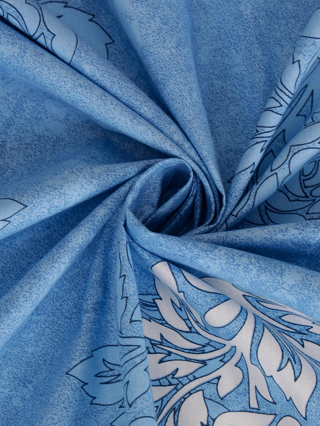 Klotthe Blue Floral 400 TC Pure Cotton Fitted Double Bedsheet Set in Book Fold Packing