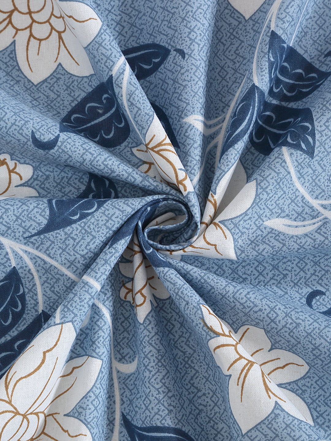 Klotthe Blue Floral 400 TC Pure Cotton Fitted Double Bedsheet with 2 Pillow Covers