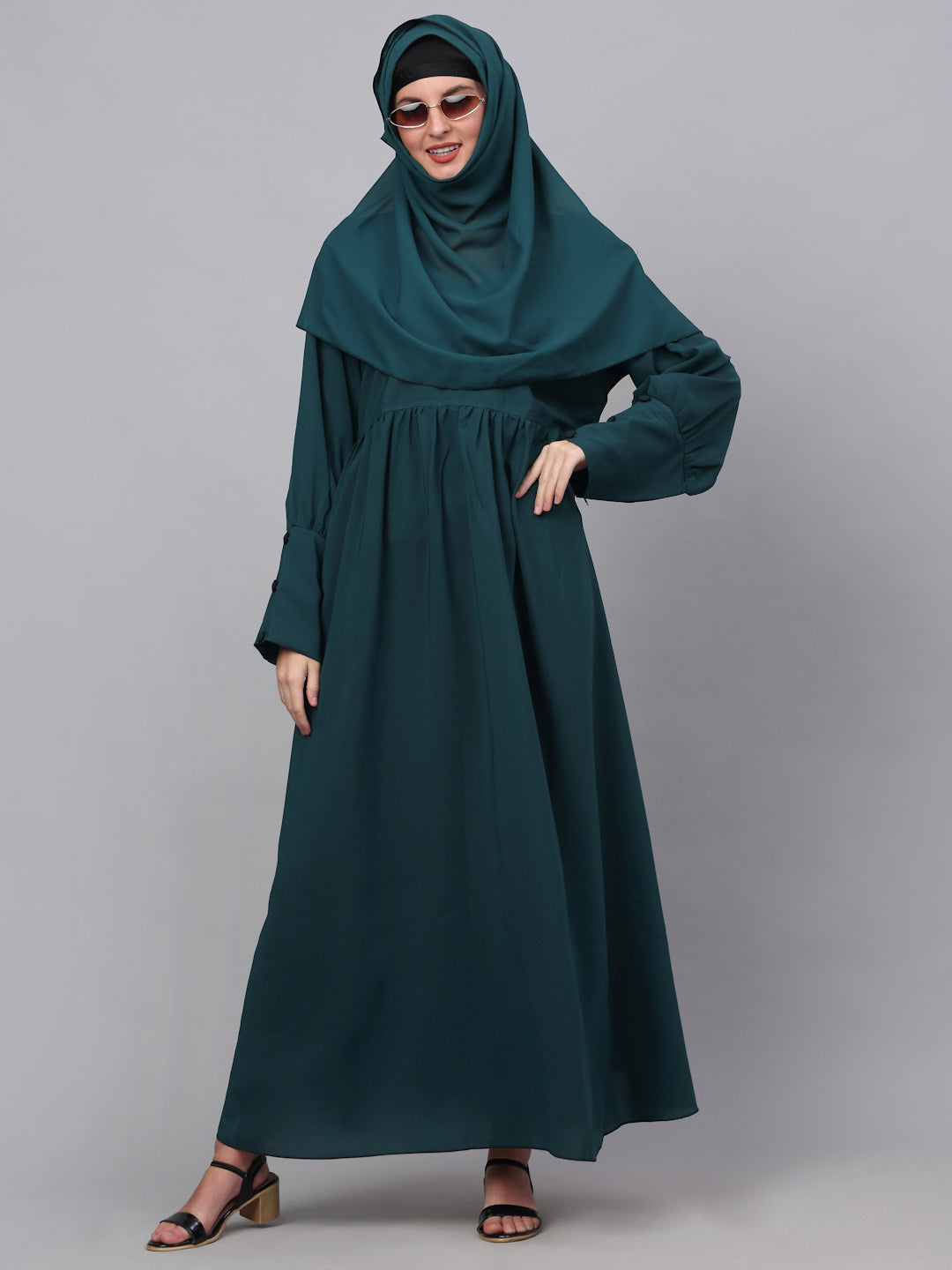 Klotthe Women Turq Embellished Burqa With Scarves