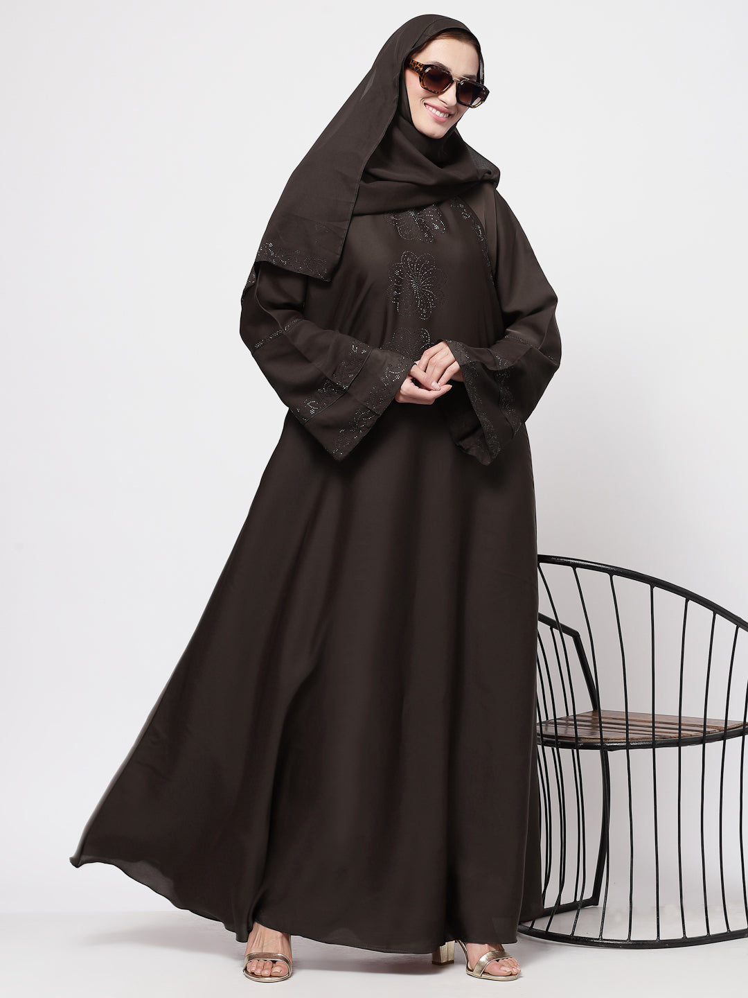 Klotthe Women Brown Embellished Burqa With Scarves