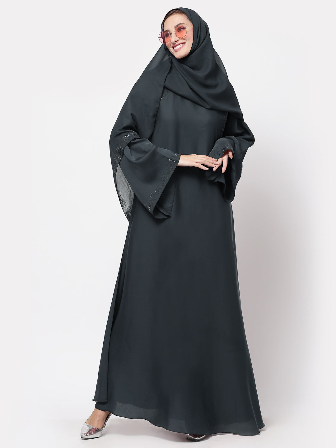 Klotthe Women Grey Embellished Burqa With Scarves