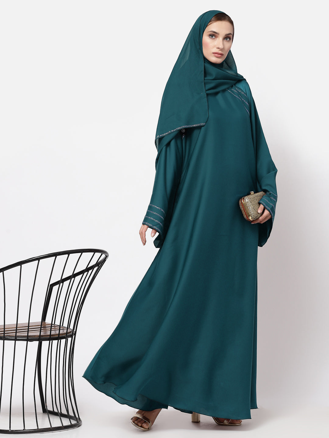 Klotthe Women Turquise Embellished Burqa With Scarves