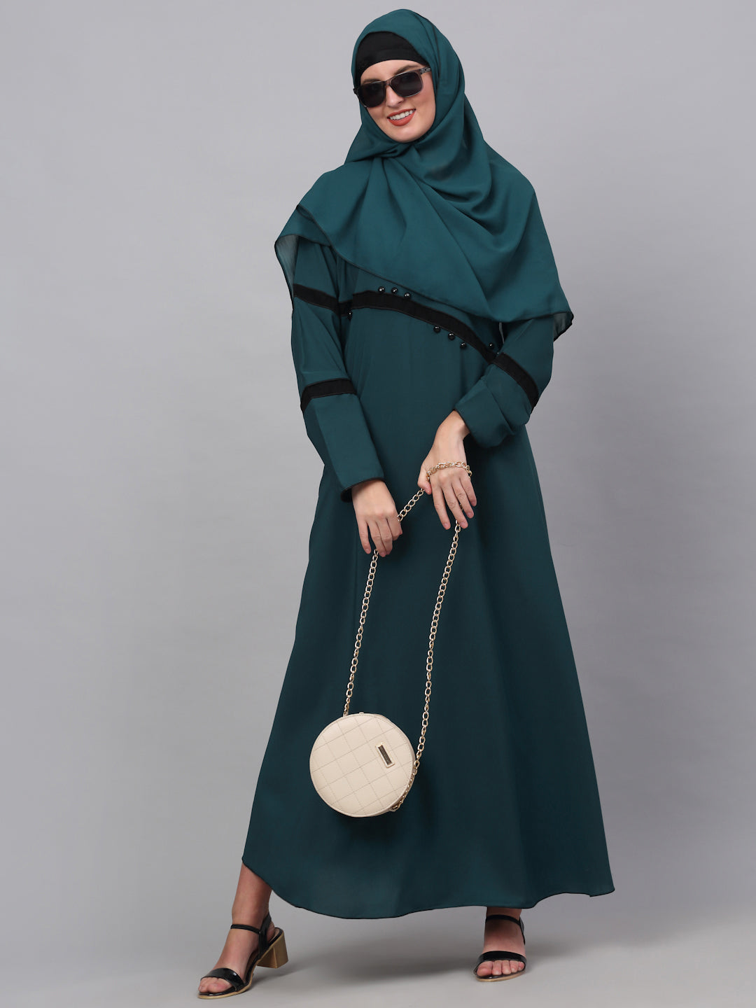 Klotthe Women Turq Embellished Burqa With Scarves