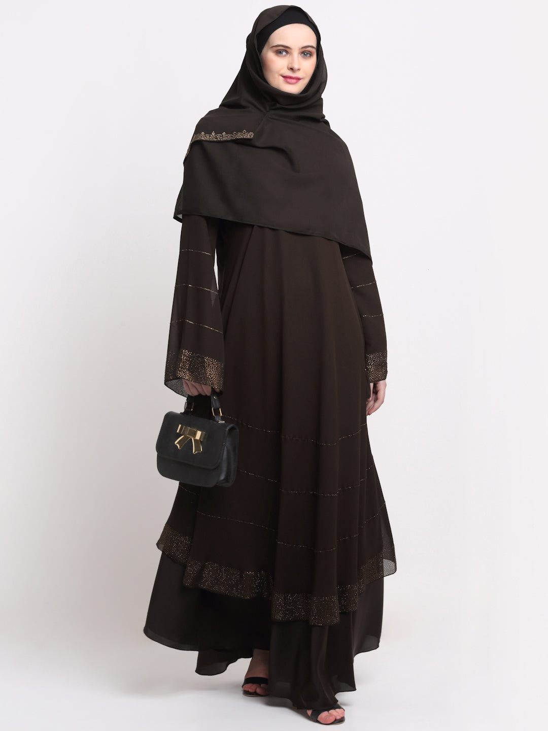 Klotthe Women Brown Embellished Burqa With Scarves
