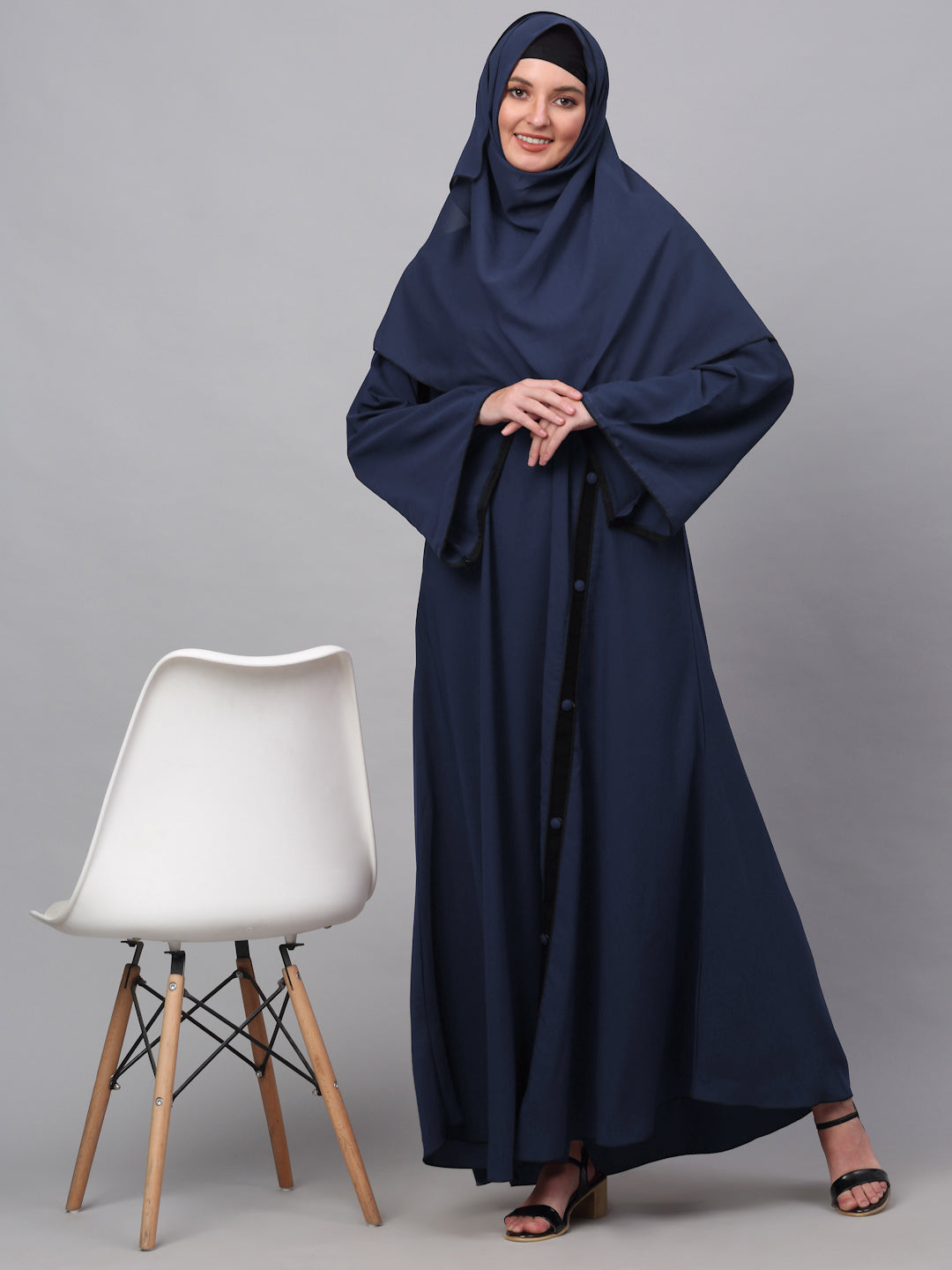 Klotthe Women Blue Embellished Burqa With Scarves