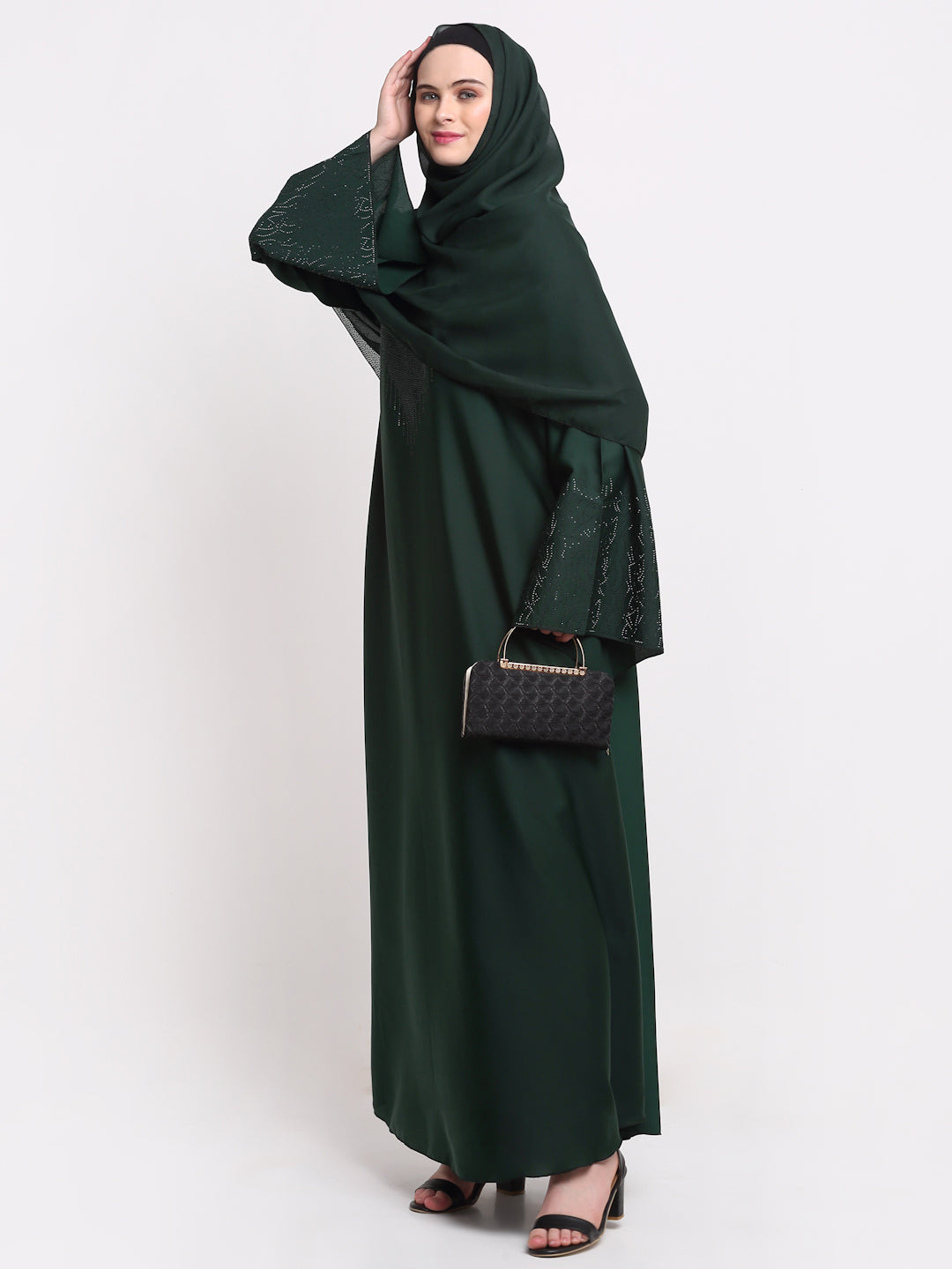 Klotthe Women Green Solid Burqa With Scarf